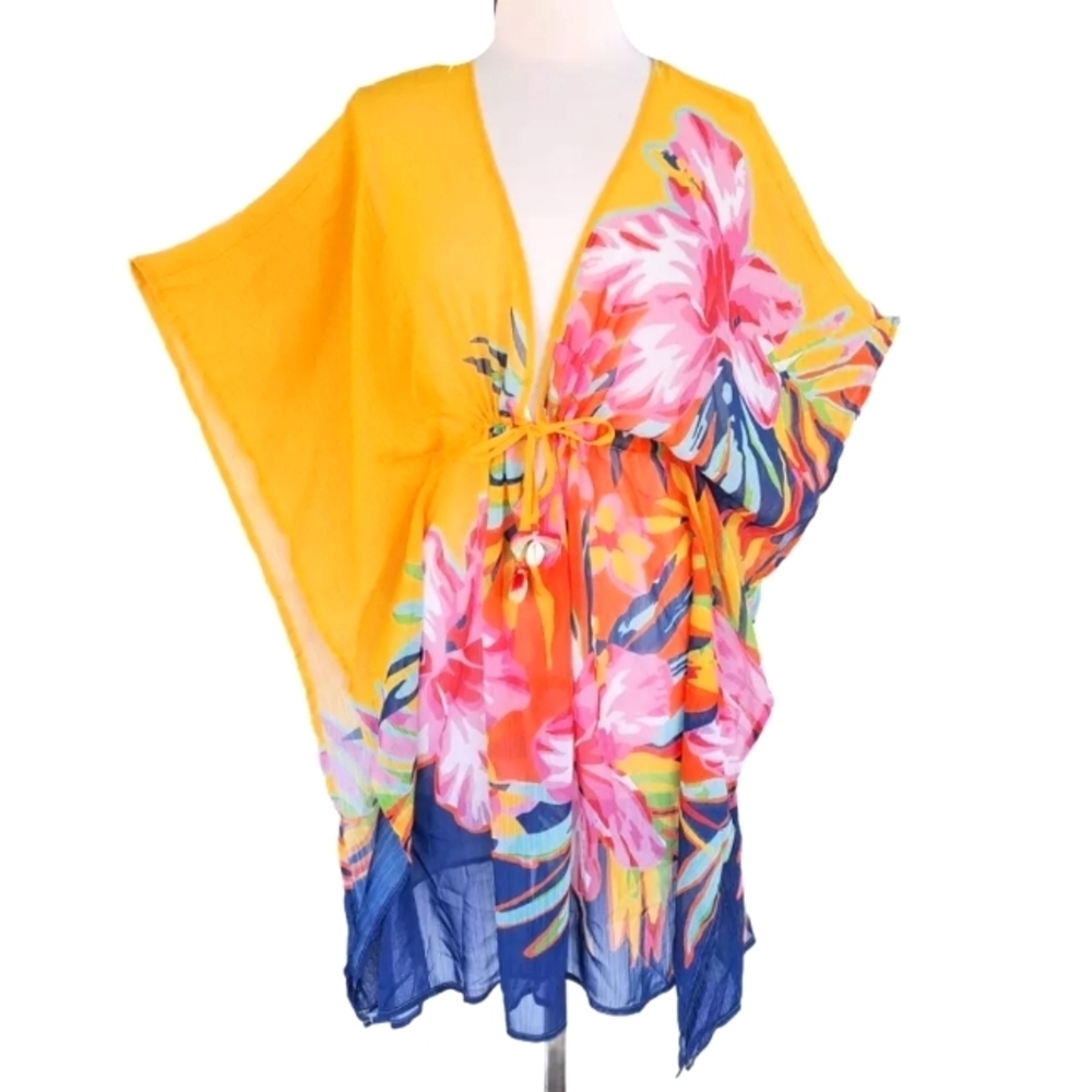 BLEU ROD BEATTI E TROPICAL BOHO KIMONO SWIMSUIT COVER UP SIZE MEDIUM PRE-OWNED